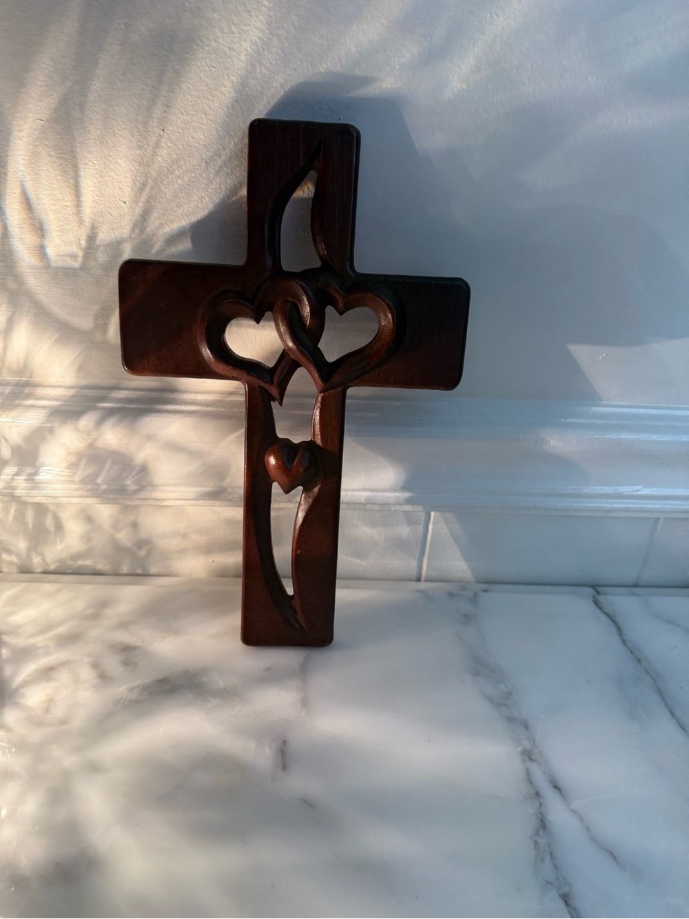 Handcrafted Wooden Cross Wall Décor in Deep Brown